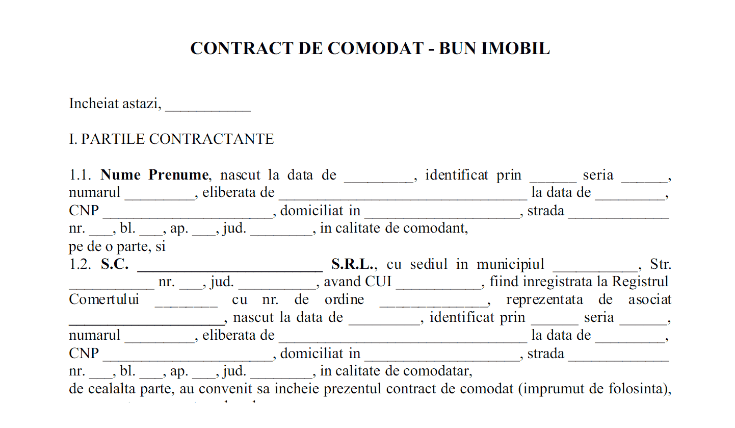 Model contract de comodat locuinta